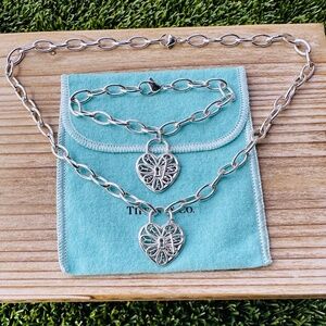 Tiffany & Co. Filigree Heart Key Pendant Bracelet in Silver, 7.5"
